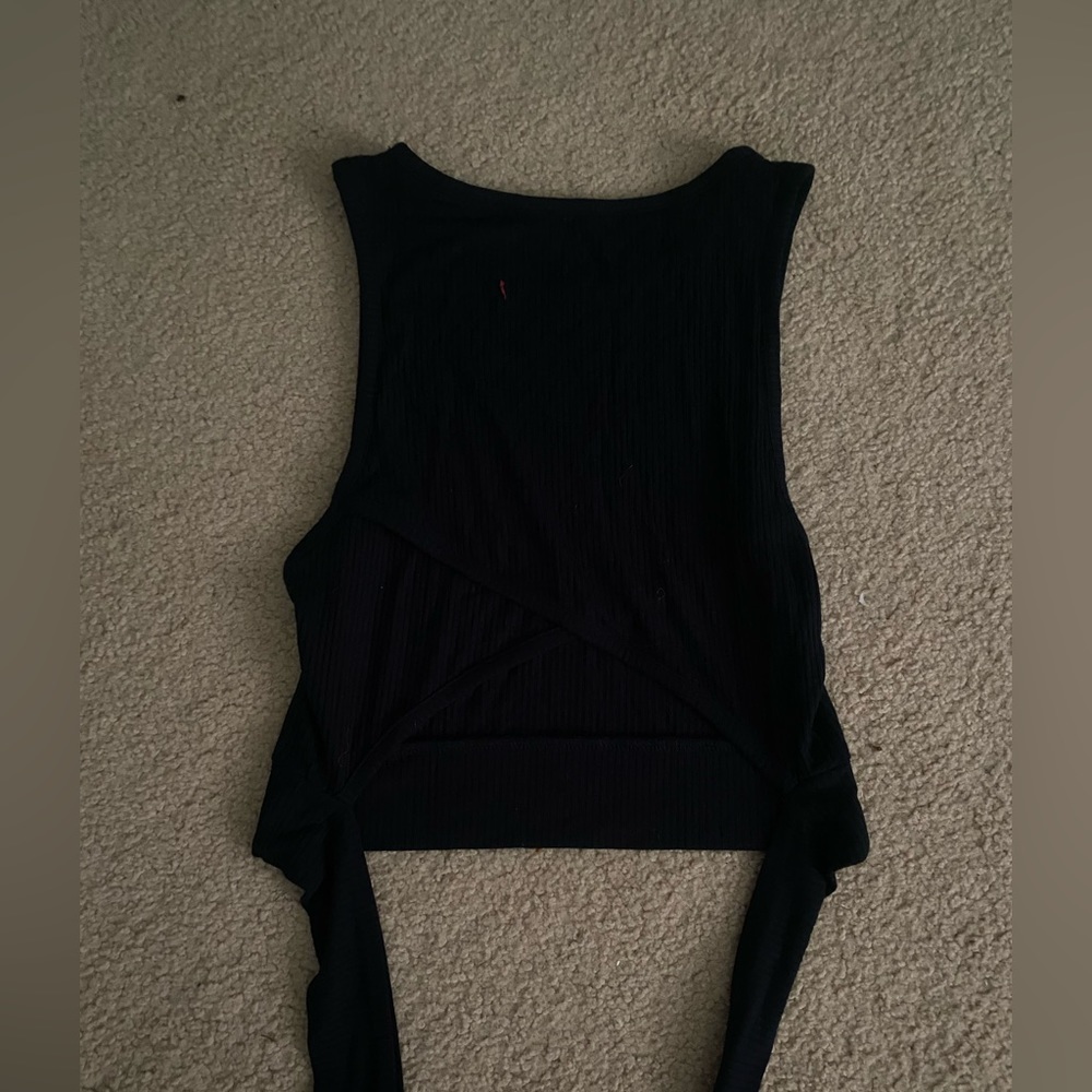 pacsun navy blue high neck tank top with cross ties in back